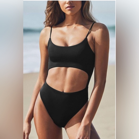 Black One Piece Swimsuit with Sleek Design - Picture 3 of 5